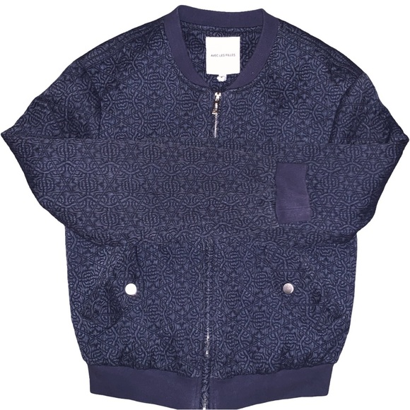 Anthropologie AVEC LES FILLES Jacket XS Blue Quilted Full Zip Bomber Style Coat - Picture 2 of 8